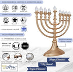 13" Traditional Gold LED Electric Hanukkah Menorah Powered by Battery or USB Chanukkiah Plastic - 4' Micro USB Cable Included Chanukah Lights Minorah Matte Gold - Image 4
