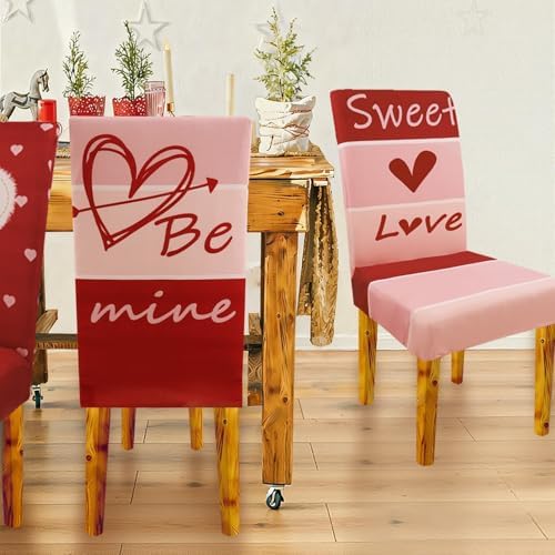 Valentine Chair Covers Set of 6 Valentines Heart Chair Back Covers Valentines Dining Chair Covers for Party Kitchen Valentines Day Decorations - Image 5