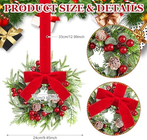 Dingion 6 Pcs Mini Christmas Kitchen Cabinet Wreath, Pine Berries Snowy - Image 2