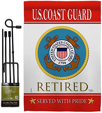 US Coast Guard Retired Garden Flag - Set with Stand Armed Forces USCG Semper Paratus United State American Military Veteran Retire Official - House Banner Small Yard Gift Double-Sided 13 X 18.5 by Breeze+Decor