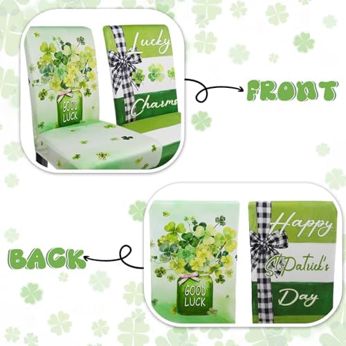 St Patricks Day Chair Covers Set of 6 Shamrock Chair Back Covers St Patrick's Day Dining Chair Covers for Party Kitchen Decorations - Image 6