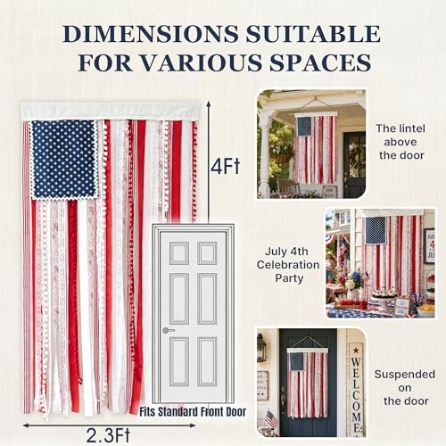Lighted Rag American Flag Banner 4 x 2.3 Ft, Rag American Flag Banner for Home Party Supplies, Patriotic Wall Hanging for Memorial Day, Independence Day Party, Farmhouse Home Decor (Style2) - Image 4