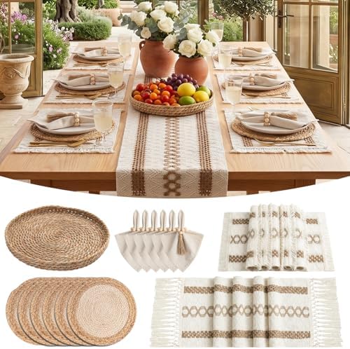 Britimes Table Runner Set, 26 Pack, for Kitchen Decor, Boho Spiral Lattice by Britimes