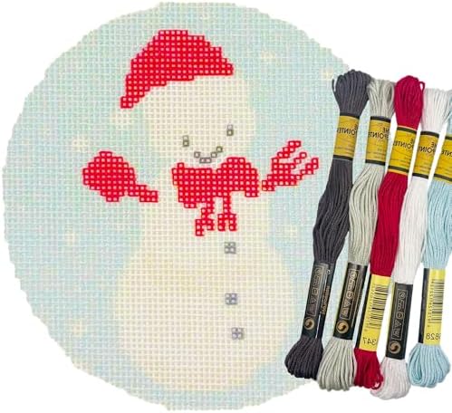 Howie's Christmas Needlepoint Needlepoint Kits, 18CT Printed Embroidery Pattern Starter Kits, Stamped Patterns Canvas Kits(Christmas Snowman with Red Nightcap,4x4inch) by HowiesNeedlepoint