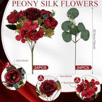 24 Bundles Burgundy Peonies Artificial Flowers for Centerpieces - Image 2
