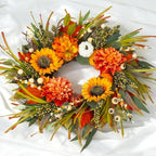 Artificial Fall Wreaths for Front Door 24 Inch Harvest Autumn Leaf Wreath - Image 6
