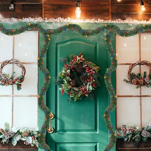 Biswing 50FT Pre-lit Christmas Green Garland, Lighted Artificial Pine Garlands with 100 Count Multicolor Mini Lights, Light Up for Indoor Outdoor Gate Home Winter Holiday New Year Decorations - Image 6