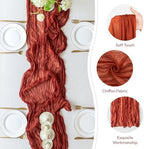 Sioloc Terracotta Table Cloth Cheesecloth Table Runner 10ft Rustic for Tea Wedding Party Baby Bridal Centerpiece Fall Decor for Home Halloween Thanksgiving - Image 2