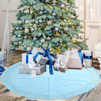 60inch Extra Large Christmas Tree Skirt Blue Luxury Velvet Plush Fur Skirts with Gold Embroidery Xmas Velvet Tree Skirt Holly Leaves Gold Embroidered Trees Skirts for Christmas Holiday Party Decor - Image 4