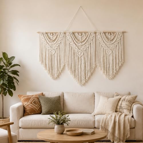 Macrame Wall Hanging-Large, Boho Tapestry Macrame Wall Decor Art (White) - Image 2