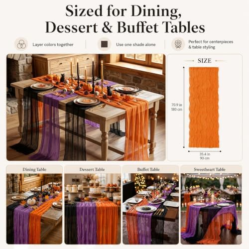 12 Pack Halloween Cheesecloth Gauze Table Runner Black & Orange Table Runners for Party Rustic Wedding Thanksgiving Bridal Shower Decor - Image 5