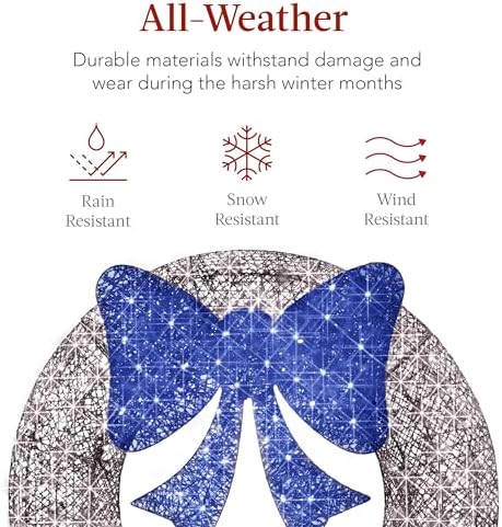 Best Choice Products 60in Pre-Lit Outdoor Christmas Wreath Decoration, LED Metal Holiday Decor for Home Exterior, Garden w/ 206 Lights, Bow - Hanukkah Silver/Blue - Image 5