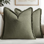MIULEE Linen Fringe Decorative Euro Throw Pillow Covers Olive Green 26x26 by MIULEE