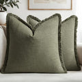 MIULEE Linen Fringe Decorative Euro Throw Pillow Covers Olive Green 24x24 by MIULEE