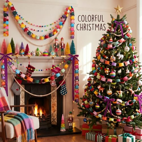 300 Sheets Christmas Paper Chains Strips and Purple Velvet Bow - Image 4