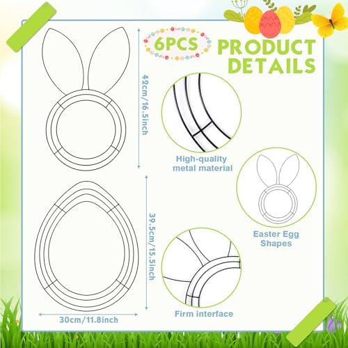 6 Pcs 16 Inch Easter Wire Wreath Frame Egg Rabbit Wreath Frame Metal Garland DIY Craft Egg Rabbit Mental Form for Easter Indoor Outdoor Porch Wall Flower Garland Decor - Image 2