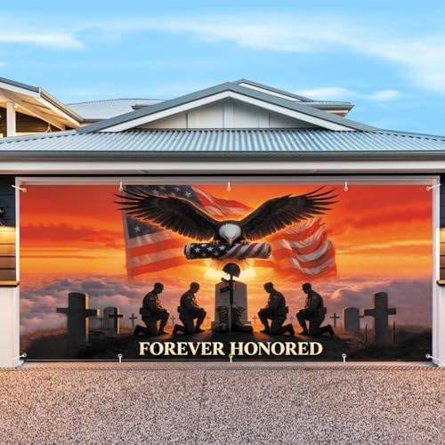 7 * 16FT Eagle USA Flag Memorial Day Garage Door Cover Decorations Independence Day Garage Door Banner for Outdoor Indoor Patriot Party Photography Backdrop - Image 4