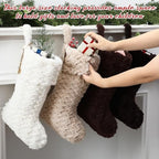 4 Pcs Neutral Personalized Christmas Stockings Bulk with Name Tags, Large Plush Rustic Farmhouse Xmas Stocking Decor for Fireplace Holiday Family(Dark Khaki Brown White Apricot,21 Inch) - Image 3