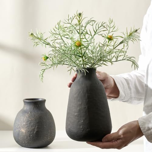 Ceramic Vase Set of 2 for Home Decor, 6.1"+8.23" Handcrafted Black Bronze Rustic Terracotta Vases, Vintage Farmhouse Decor, Minimalist Decorative Vases for Table Centerpiece Fireplace Nightstand - Image 3