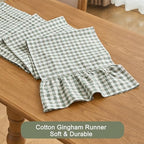 Sage Green Gingham Plaid Ruffle Table Runner 90 Inches Long, 100% Washed Cotton Double Layer Farmhouse Dining Decor for Holiday, Home Party Wedding, 13 x 90 inches - Image 5