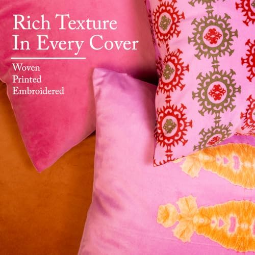 Pink Patterned Decorative Throw Pillow Covers, Set of 4, 18x18 Inch Bold Boho Accent Pillow Cover 4 Pack - Image 4