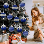Shappy 12 Pcs Christmas Ball Tree Ornaments Silk Satin 3.15 Inch, Navy Blue - Image 3