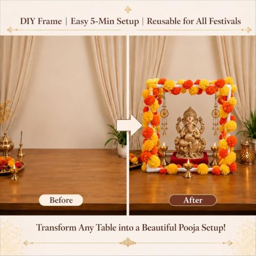 Ganpati Decor Marigold Garland with Mandap Tent Frame for Diwali Pooja - Image 6