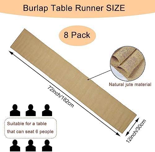 8 Pack Natural Burlap Table Runners,12 x 72 Inch Rustic Jute Table Runner and Placemats Bulk for Western Wedding Table Decorations,Farmhouse Style Party,Holiday,Kitchen Coffee Table Decor Cover - Image 2