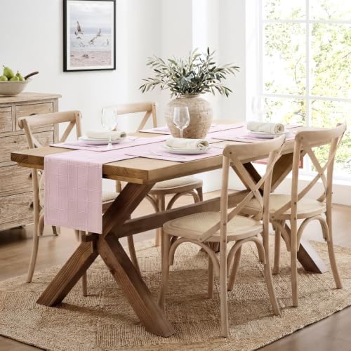 ZeeMart Linen Checked Farmhouse Placemats Set of 6, Pink 13x19in - Image 6