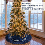 Christmas Tree Skirt, 48 Inches, Gold Embroidered Holly Style, Navy Blue - Image 4