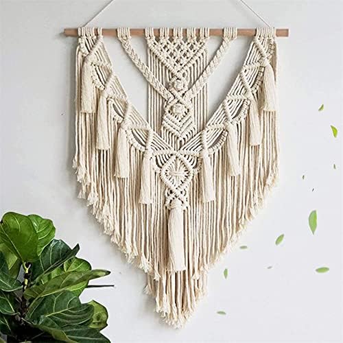 BMIDRUT Hanging Macrame Tapestry Woven Boho Wall Art Handmade Macrame Tapestry Home Wall Decor Wall Pediment 18x30 Inch (Beige) - Image 2