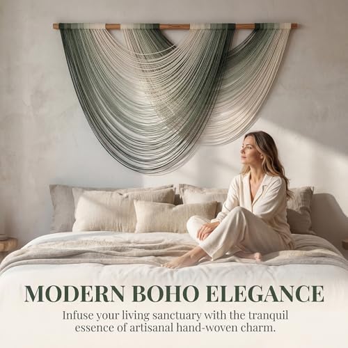 LISRRZHEN Large Macrame Wall Hanging - Boho Nordic Geometric Woven Tapestry, Handcrafted Cotton Wall Decor for Living Room Bedroom Entryway Apartment - Image 4