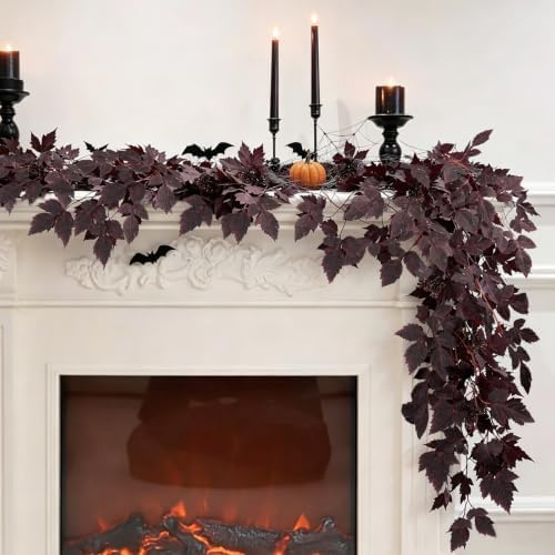 Fall Garland for Mantle, 2 Pack 7 Ft Plum Cimicifuga Seeded Leaf Garlands - Image 2