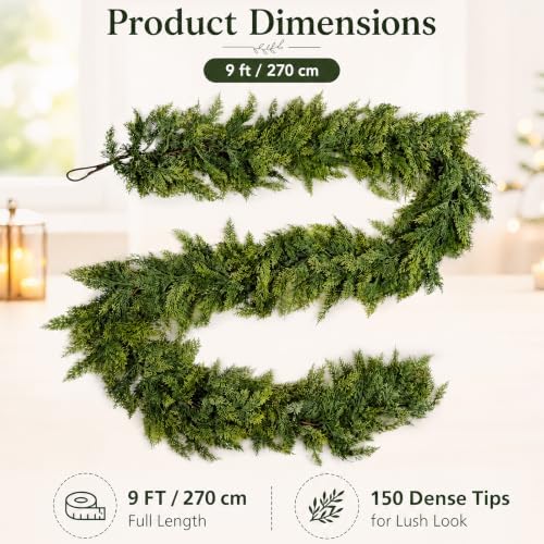 9ft Real Touch Artificial Christmas Cedar Garland for Mantle - Image 6