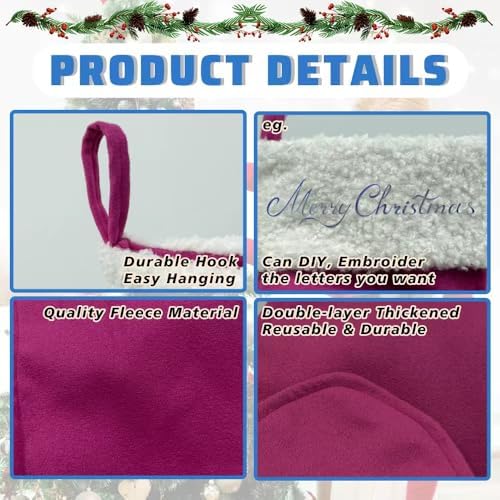 Christmas Stockings for Family Holiday Decorations and Xmas Tree Fireplace (6, Pink-Grain-Large) - Image 4