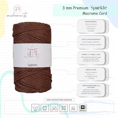 Makromecity Sparkle 2 Skeins of Polypropylene Macrame Cord 3mm x 131 Yards (394 feet) Premium Polyester Macrame Cord for Macrame Art & Crafts for Wall Hangings, Bags, Underplate, Rug - Image 3