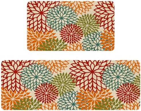 Boho Kitchen Mat Set of 2,Tropics Botanical Floral Kitchen Rugs and Mats Non Skid Washable,Bohemia Farmhouse Runner Rugs with Rubber Backing for Kitchen Decor Accessories (17"x47"+17"x30") by Xsinufn