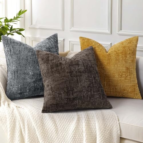 decorUhome Textured Chenille Throw Pillow Covers 22x22 Set of 2 Dark Grey - Image 4