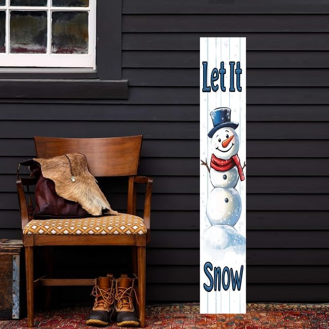 Let it snow Porch Board Welcome Sign for Front Door Porch Deck Patio or Wall - Indoor Outdoor Decorative Christmas Holiday Farmhouse Rustic Vertical Porch Decor - Image 4