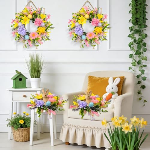 8 Pcs Easter Candle Rings, Mini Candle Holder Wreath with Spring Flowers and Eggs Decor for Table Centerpiece, Front Door, Easter Wreaths for Home Holiday Decor - Image 4