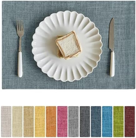 Softalker Faux Linen Cloth Placemats Set of 12-12 x 18 Inch, Light Blue - Image 7