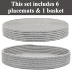Round Placemats Set of 6 with Holder, Cotton Rope Woven Place Mats, Hot Pads for Kitchen, Heat Resistant Table Mats, 13 Inch Farmhouse Washable Braided Placemat for Kitchen Decor (Gray) - Image 2