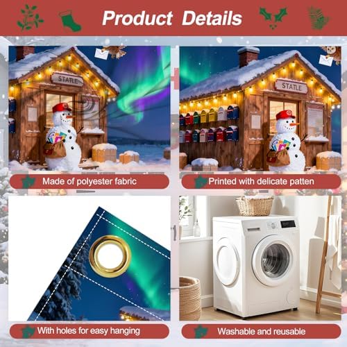 Christmas Garage Door Banner 7x16FT Snowman Post Office & Aurora Scene, Winter Garage Cover for Outdoor Holiday Decorations - Image 3