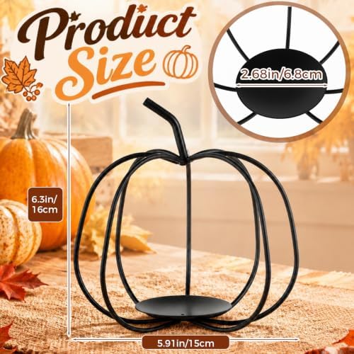 3 Pcs Halloween Pumpkin Candle Holder Black Metal Outdoor - Image 2
