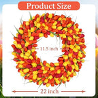 Realistic Tulip Wreaths for Front Door Floral Door Wreath for Spring Summer Fall Decor for Outdoor Indoor Window Wall Front Porch Farmhouse Home Easter Thanksgiving 22" Red Orange Yellow - Image 4