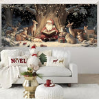 Santa Reading with Woodland Animals Garage Door Banner 6x13FT, Cozy Forest Winter Backdrop, Outdoor Holiday Banner, Garage door Mural for Xmas Party Home Decor - Image 5