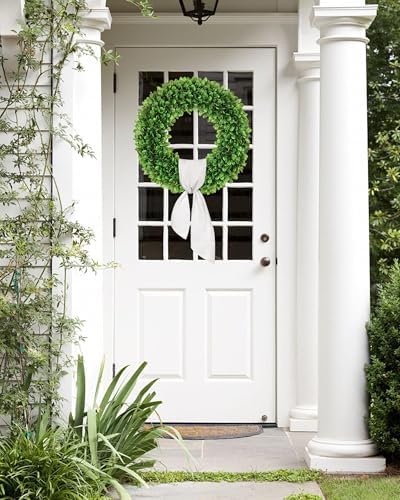 20 inch Artificial Boxwood Wreath for Front Door, Greenery Spring Summer Wreath for All Seasons with Sash，St Patrick's Day Decoration, Farmhouse, Garden, Wedding, Indoor & Outdoor - Image 3