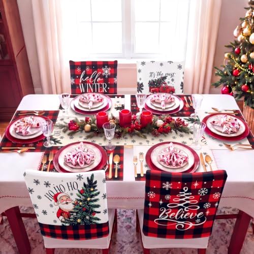 Newtay 13 Pcs Christmas Table Runner Placemats and Dining Chair Cover Set - Image 4