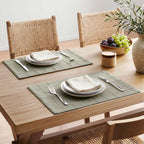 ZeeMart Linen Checked Farmhouse Placemats Set of 6, Seeding Green 13x19in - Image 2