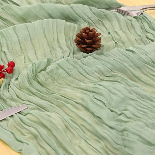 8 Pack Sage Green Cheesecloth Table Runner 120 Inch Boho Wedding Decor - Image 6